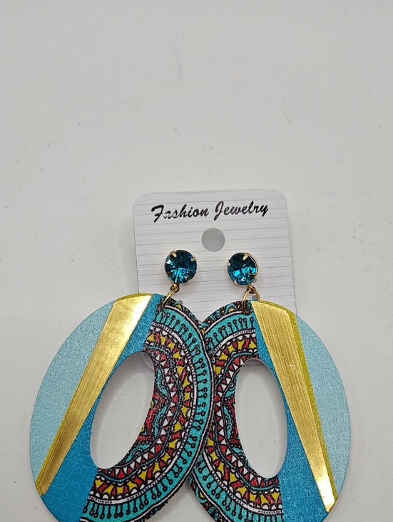 Fashion Jewelry Jewelry - Fashion Jewelry Turquoise & Gold Mandala Tear Drop Screw On Earrings